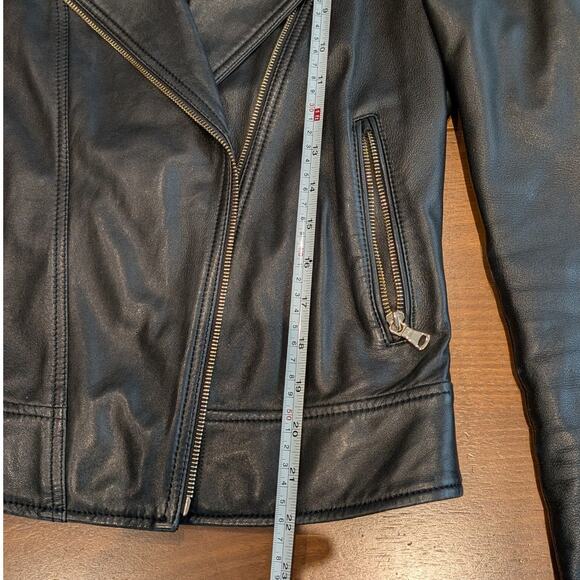 Massimo Dutti Black Leather Full Zip Long Sleeve Biker Jacket, size XS - Picture 5 of 9